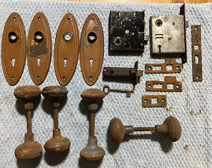 Vintage Door Knob Hardware Lot Antique Salvage Lock Flat Screw Key Face Plate