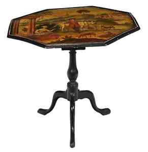 Antique Tea Table Tilt Top George Iii Sty Paint Decorated Octagonal 1700s 