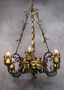 Vintage Antique Large Gold Gilt Gothic Chandelier Spanish Revival 54 L X 20 W