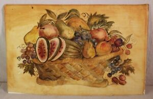 Big Folk Art Theorem Fruit Basket Painting Velvet Original Art Country Primitive