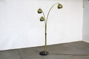 Mid Century Modern Italian Gold Chrome Marble Guzzini Style Arc Floor Lamp