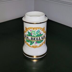 Vtg French Porcelain Fol Bellad Apothecary Jar Canister 7 5 H Gold Trim No Lid