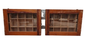 Pair Antique Wooden Small Wall Display Cabinets Glass For Collector Items