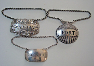3 Sterling Silver Decanter Labels Madeira Port Claret 18th 19th Century 