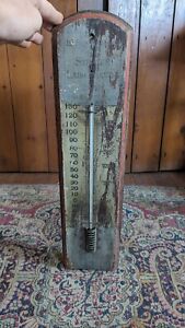 Antique Early Country Wood Advertising Primitive Thermometer 21 Old Paint
