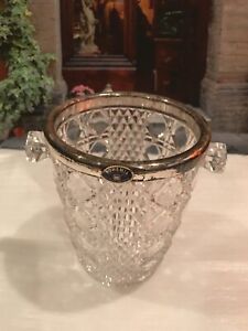 Unique Bohemian Hobnail Cut Crystal Vase Bowl Holder With Silver Rim