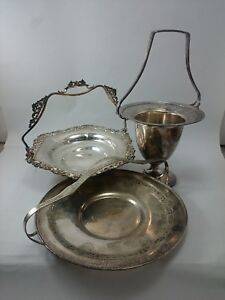 Vintage Silver Plated Meriden Victor Lot 5 Handled Serving Tray Floral Engraved