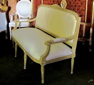 Polychrome French Louis Xvi Settee Canap Sofa Barbola Roses Ribbons