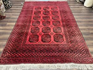 Afghan Turkoman Rug 7x10 Vintage Yamud Beshir Bokhara Carpet Red Black Handmade