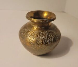 Original Old Antique Hand Crafted Engraved Brass Water Drinking Pot Lota