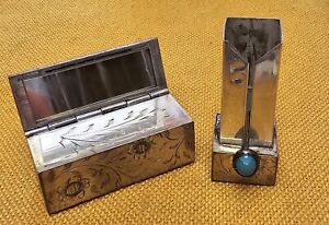 Antique European 800 Sterling Silver Lipstick Case Holder Spring Mirror Case 