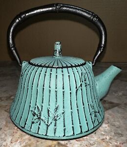 Antique Japanese Cast Iron Kettle Tetsubin Tea Pot Marked Teal Stainless Infuser