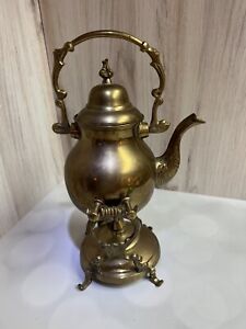 Vintage Brass Coffee Tea Pot On Stand With Warmer