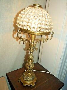 Antique Table Lamp Hand Cut Czech Crystal Beads Shade W Bronze Base 1900 S