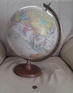 Vintage World Atlas Globe 12 In Cram Antique On A Wooden Stand 1980 