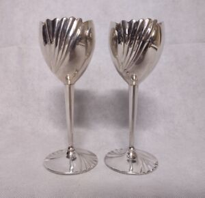 Silver Wine Goblets Glasses 2 Silverplated Ribbed
