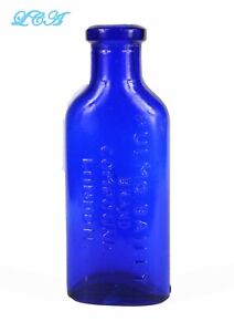 Deep Dark Cobalt Blue Colored Bailly Compound Antique Patent Medicine Bottle