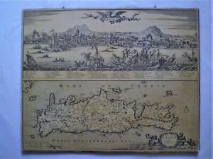 Greece Antique 1658 Original Map Of Island Crete Creta History Candia Heraklion 