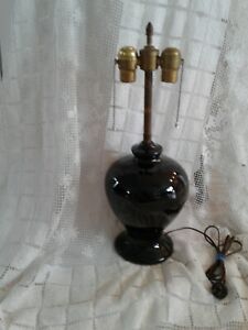 Vintage Mid Century Craftsman Modern Black Glaze Pottery Lamp I Work