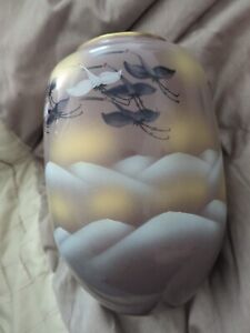 Kutani Style Vase Japanese Gold Mountains Cranes Beautiful Signed Pottery