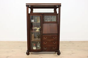 Oak Antique Side By Side Secretary Desk Bookcase Leaded Door 48081
