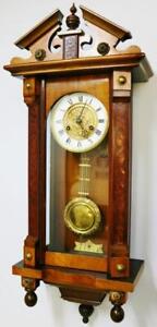 Antique German 8 Day Striking Carved Walnut Architectural Vienna Wall Clock