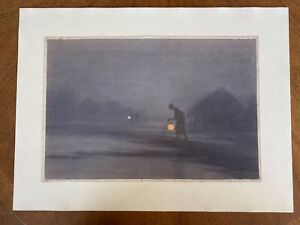 Antique Japanese Watercolor Painting 1930s Woman With Paper Lantern Signed