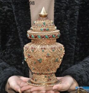 A Old Tibet Buddhism Temple Silver Filigree Inlay Gem Tanks Crock Bottle Pot Jar