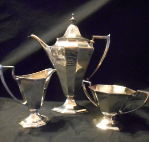 Vintage Sheffield Pairpoint Silverplate Tea Set Art Deco Tea Pot Sugar Creamer
