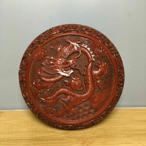 5 9 Old Antique Dynasty Chinese Lacquer Ware Handcarved Dragon Cloud Plate