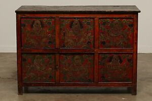 Antique Tibetan Hand Painted Credenza Storage Cabinet Circa 1900 
