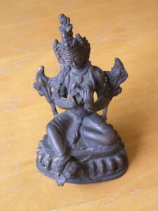 Antique Indian Bronze Seated Figure Buddhist God Shiva 4 5 8 X 3 X 3 