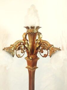 Antique Large Palatial Newel Post Lamp Louis Xvi French Bronze By Millet Attr 