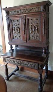 Jacobean Revival Breakfront Cabinet Hand Crafted Copper Panels Lion Head