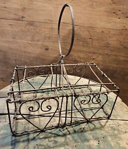 Neat Primitive Twisted Wire Heart Basket Antique Style Distressed Country
