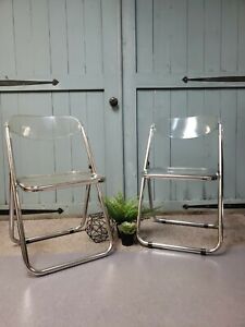 Pair Of1960 S Italian Clear Acrylic Lucite Folding Chairs