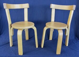 Pair Of Alvar Aalto Mcm Modernist Birch Childrens Chairs