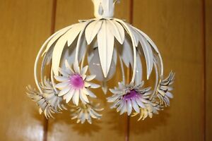 French Vtg Tole Ware Ceiling Light Daisy Flower Lamp 19th C 57 X 25 Approx 