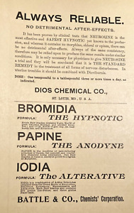 1895 Quack Patent Remedies Cannabis Opium Chloral Herbal Meds Battle Dios Mfgs