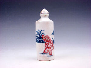 Glazed Porcelain Tube Shaped Snuff Bottle Kung Fu Monks Painted 04232201
