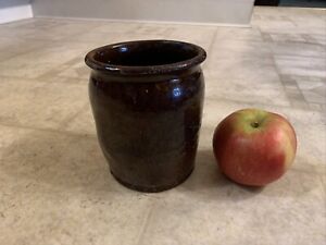 19th Century Pa Redware Apple Butter Crock W Straight Side Wall Speckled Glaze