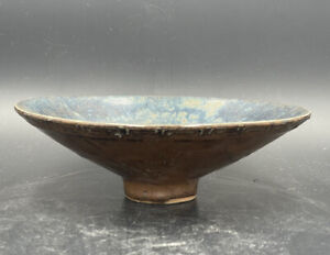 Chinese Old Jizhou Kiln Black Glaze Leaf Carved Dragon Pattern Porcelain Bowl