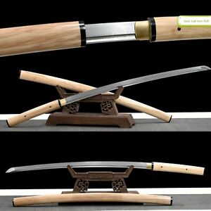 Full Tang Samurai Japanese Shirasaya Katana Sword Damascus Folded Steel Sharp 