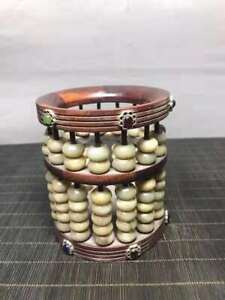 Chinese Natural Rosewood Inlaid Jade Pearl Handmade Exquisite Brush Pot 20732