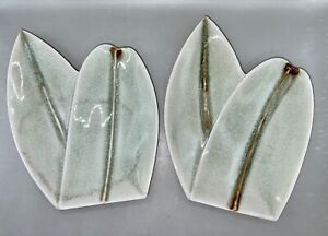 Htf Rare Vintage Celadon Glaze Bamboo Leaf Tea Dessert Bread Plates 7x5 75