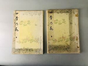 Y6456 Woodblock Print Book Flowers Of The 4 Seasons 2volumes Japan Antique