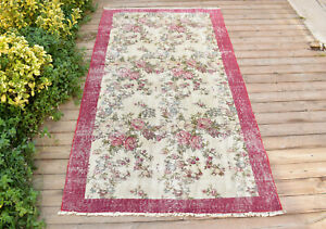 Turkish Rug 43 X77 Vintage Light Color Floral Oushak Carpet 111x198cm 3x6