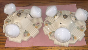 Pair Of Great Antique Restored 3 Bulb Porcelier Porcelain Ceiling Light Fixtures