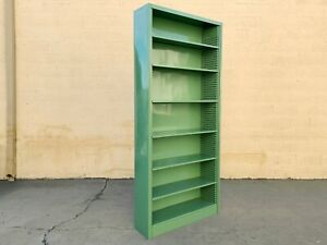 1970s Tall Steel Tanker Bookcase Refinished To Order In Arsenic Green