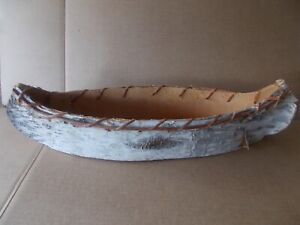 Handmade Folk Art Birch Bark Canoe